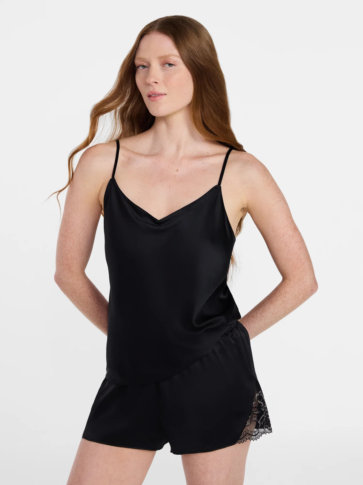 Joyspun Women’s Lace Trim Satin Cami and Shorts Set, Sizes S-3X | Walmart (US)