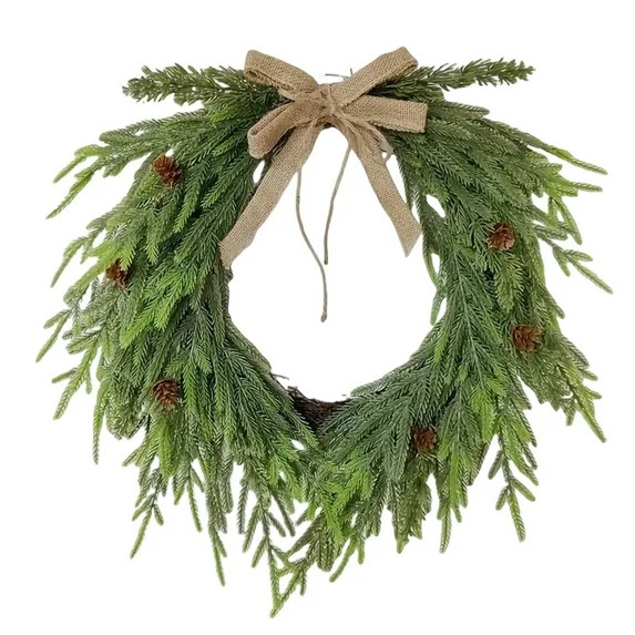 15.7 Inch Real Touch Christmas Wreath - Artificial Norfolk Pine Cedar Wreath with Bow & Pine Cone... | Walmart (US)