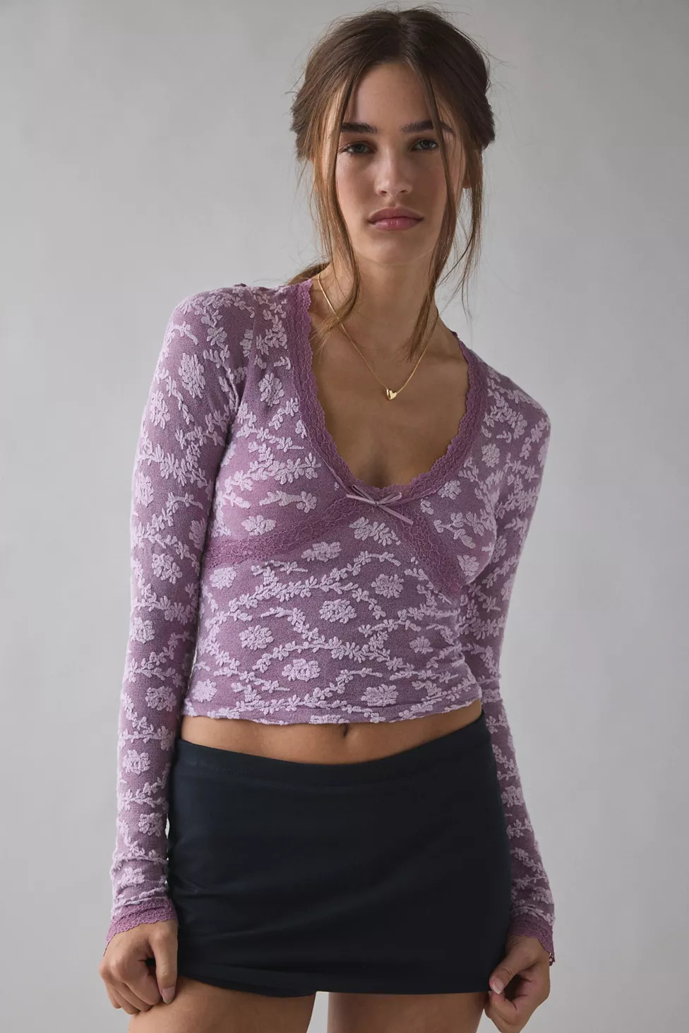 Out From Under Bella Seamless Knit Lace Trim Long Sleeve Tee | Urban Outfitters (US and RoW)