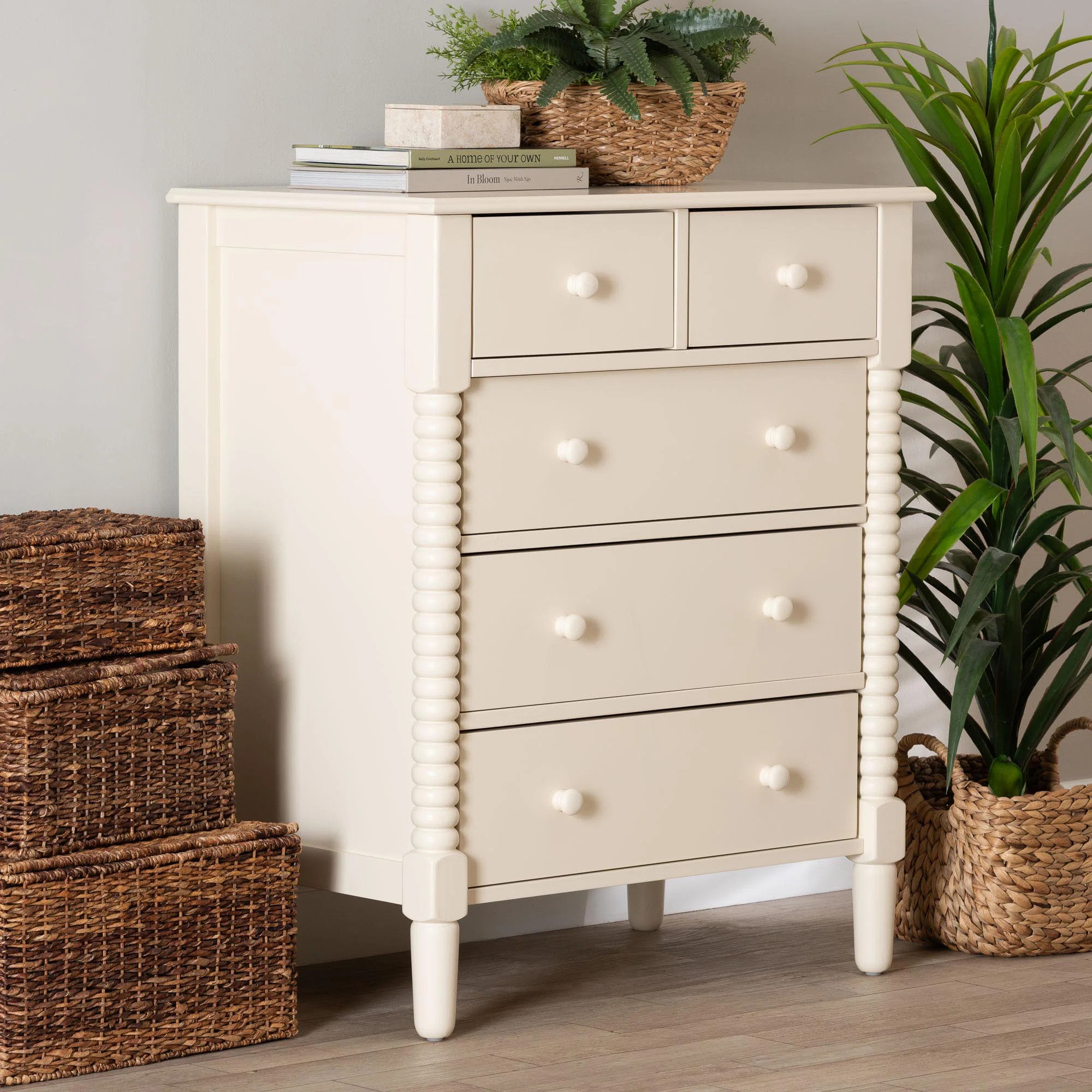 Baxton Studio Braith Farmhouse Spindle Wood 5-Drawer Chest | Wayfair North America