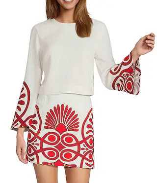 Coordinating Edina Printed Linen Blend Round Neck Long Sleeve Blouse | Dillard's