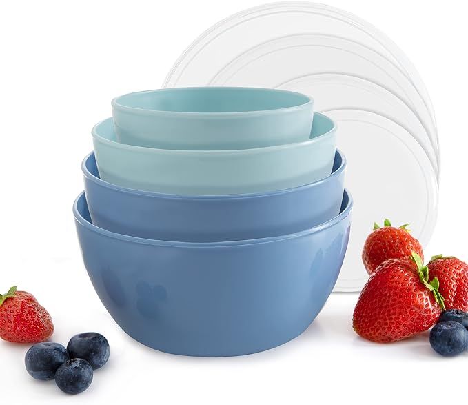 Cook with Color Plastic Prep Bowls - Small Bowls with Lids, 8 Piece Nesting Bowls Set includes 4 ... | Amazon (US)