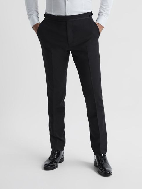 Reiss Black Poker Modern Fit Tuxedo Trousers | Reiss UK
