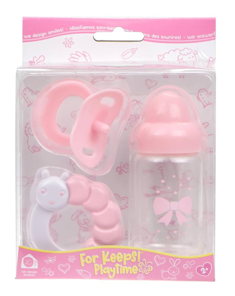 JC Toys Pink Baby Doll Bottle, Rattle & Pacifier Set for Keeps Playtime! | Fits Many Dolls up to ... | Amazon (US)