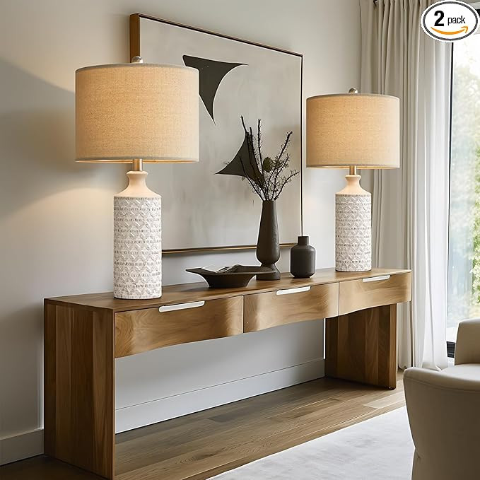 PoKat 24'' Lamps for Night Stands, Ceramic Table Lamps for Living Room, Modern Nightstand Lamps S... | Amazon (US)