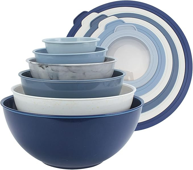 COOK WITH COLOR Mixing Bowls with TPR Lids - 12 Piece Plastic Nesting Bowls Set includes 6 Prep B... | Amazon (US)
