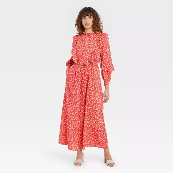 Women's Floral Print Balloon Long Sleeve Soft Ruffle Dress - Who What Wear™ | Target