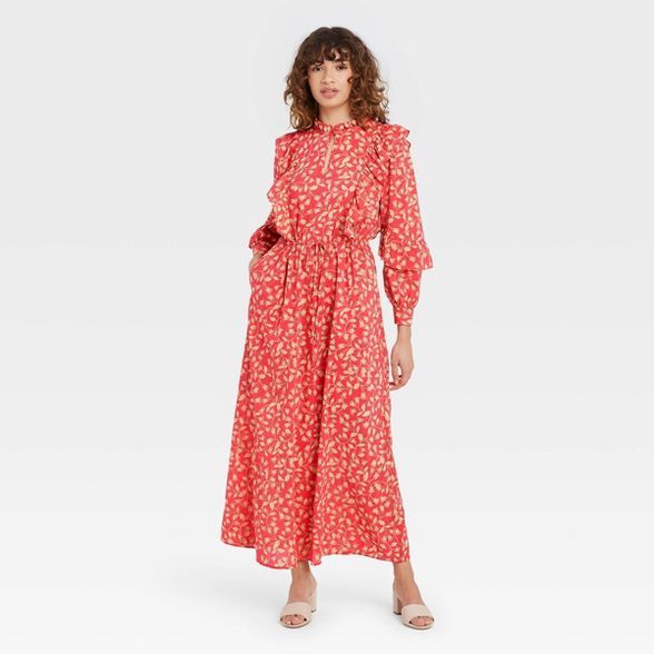 Women's Floral Print Balloon Long Sleeve Soft Ruffle Dress - Who What Wear™ | Target