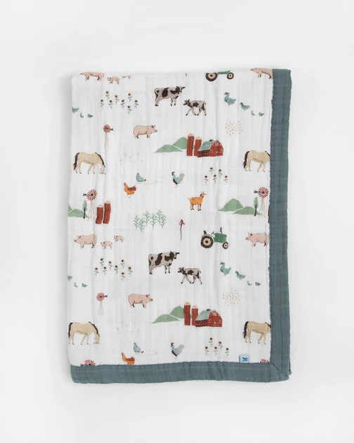 Cotton Muslin Baby Quilt - Farmyard | Little Unicorn