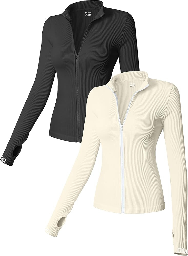 OQQ Womens 2 Piece Long Sleeve Tops Stand Neck Front Zipped Stretch Fitted Underscrubs Tee Shirts... | Amazon (US)