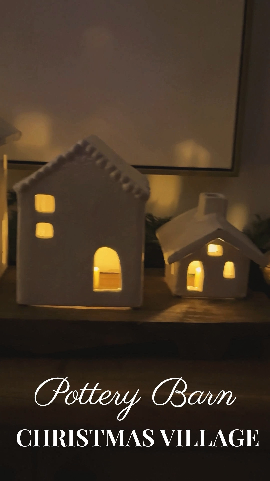 Pottery Barn ceramic white Christmas village with Amazon rechargeable tea lights 🌲 Perfect for any counter or tabletop console in your home for the holidays. I love pulling it out year after year 🕯️ 

#LTKHome #LTKCyberWeek #LTKHoliday