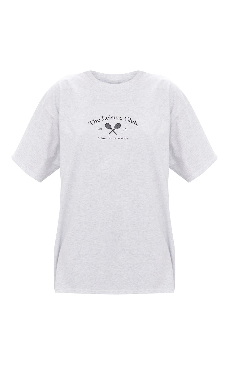 Ash Grey The Leisure Club Printed T Shirt | PrettyLittleThing US