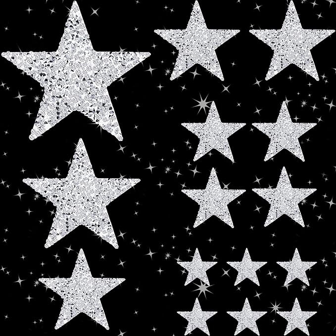 12 Pcs Star Iron on Patches Rhinestone Silver Adhesive Applique Hot Glue Rhinestone Stars Glitter... | Amazon (US)