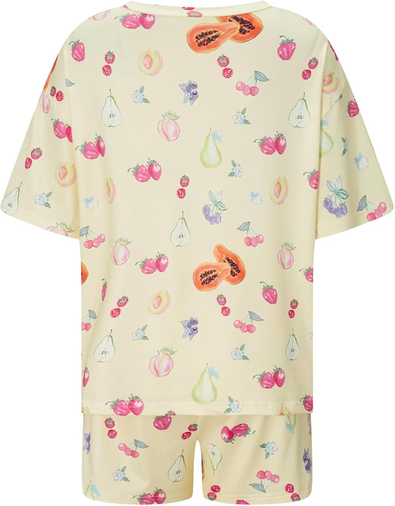 Wrrkayly Women Y2K 2 Piece Strawberry Fruit Pajamas Set Short/Long Sleeve Button Down Shirt Waist Shorts Pj Outfit Lounge Set | Amazon (US)