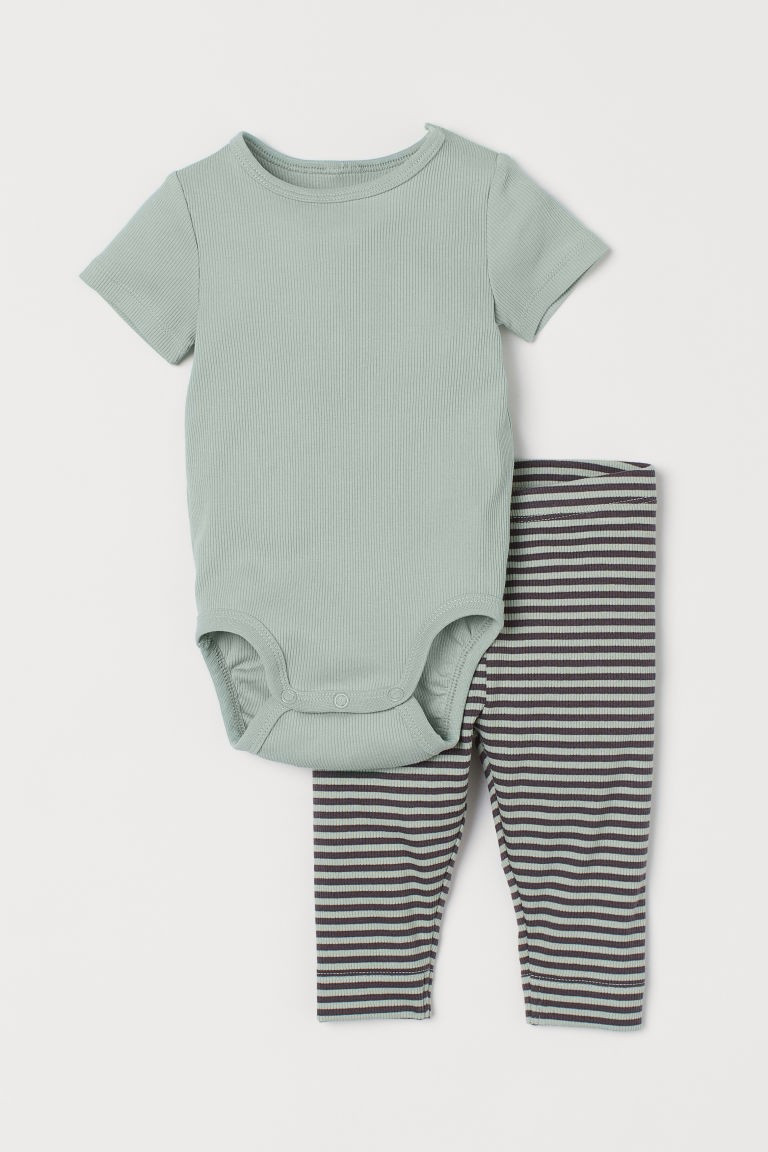 H & M - Ribbed Cotton Set - Green | H&M (US + CA)