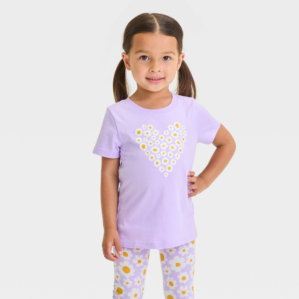 Toddler Floral 'Heart' Short Sleeve T-Shirt - Cat & Jack™ Lavender | Target