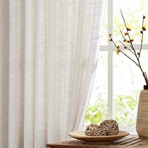 FMFUNCTEX Sheer Linen Curtains for Bedroom 96 inches Long Natural Beige Privacy Farmhouse Window ... | Amazon (US)