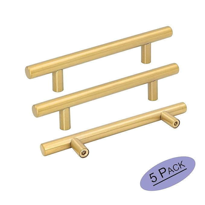5Pcs Goldenwarm Brushed Brass Cabinet Cupboard Drawer Door Handle Pull Knob for Furniture Kitchen... | Amazon (US)