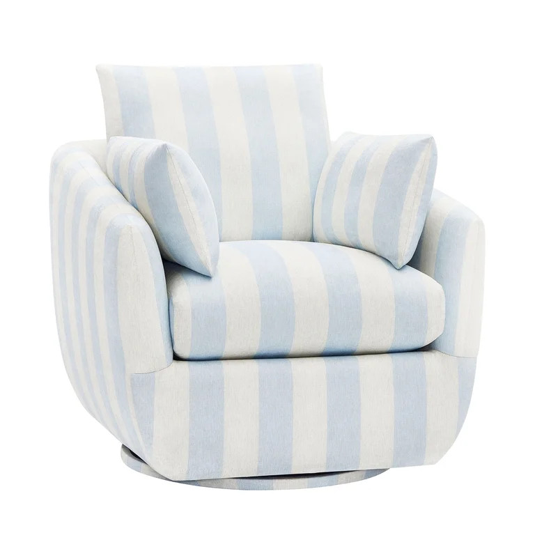 Beautiful Louisa Swivel Chair by Drew Barrymore, Hydrangea and Cream Stripe Fabric | Walmart (US)