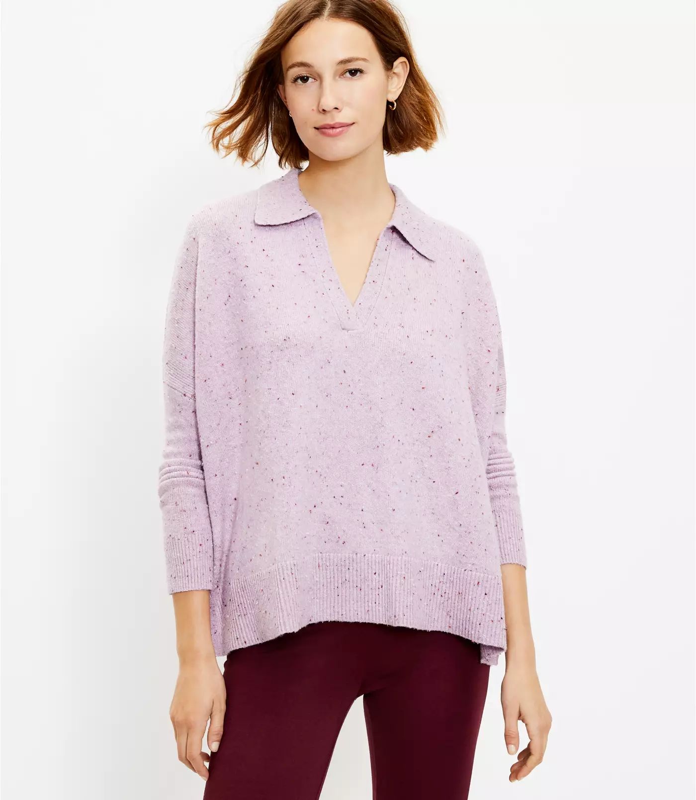 Flecked Polo Poncho Sweater | LOFT