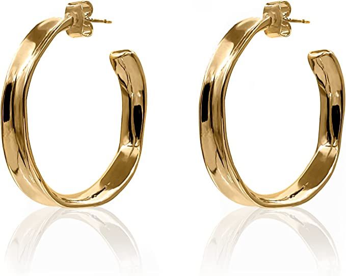 18k Yellow Gold Plated and Silver Tone Hoop Earrings | Amazon (US)