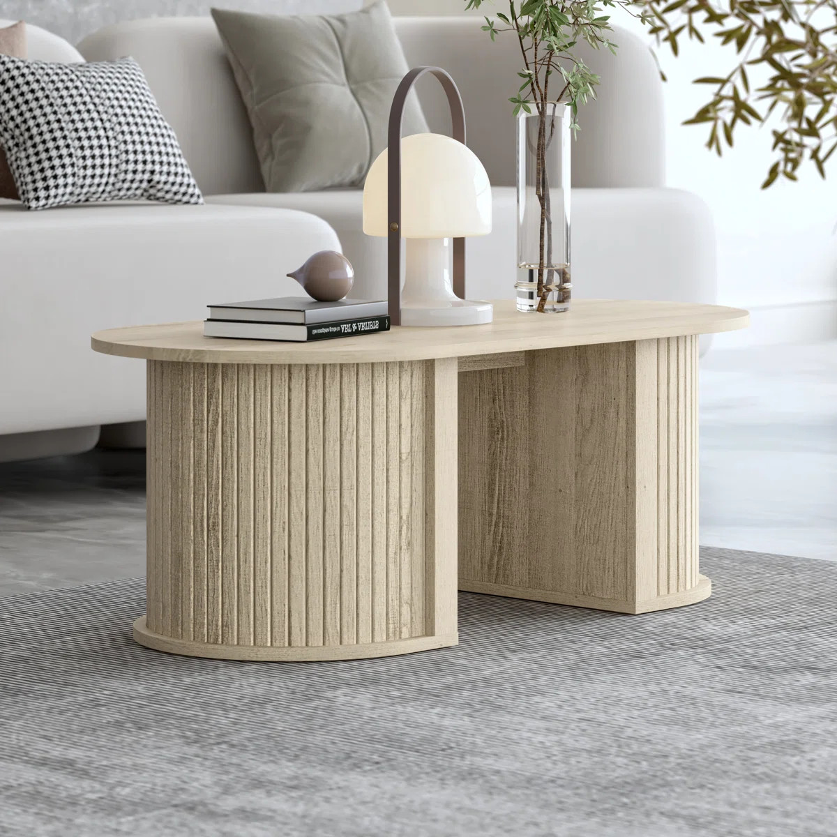 Aurel Modern 39.2" Fluted Oblong Semi Round Base Coffee Table | Wayfair North America