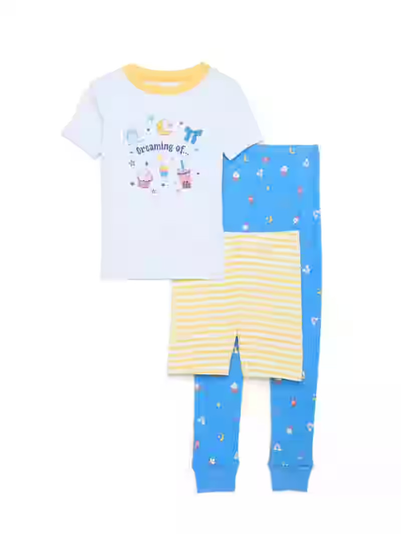 Wonder Nation Girls Short Sleeve Top, Pants and Shorts Pajama Sleep Set, 3-Piece, Sizes 4-10 | Walmart (US)