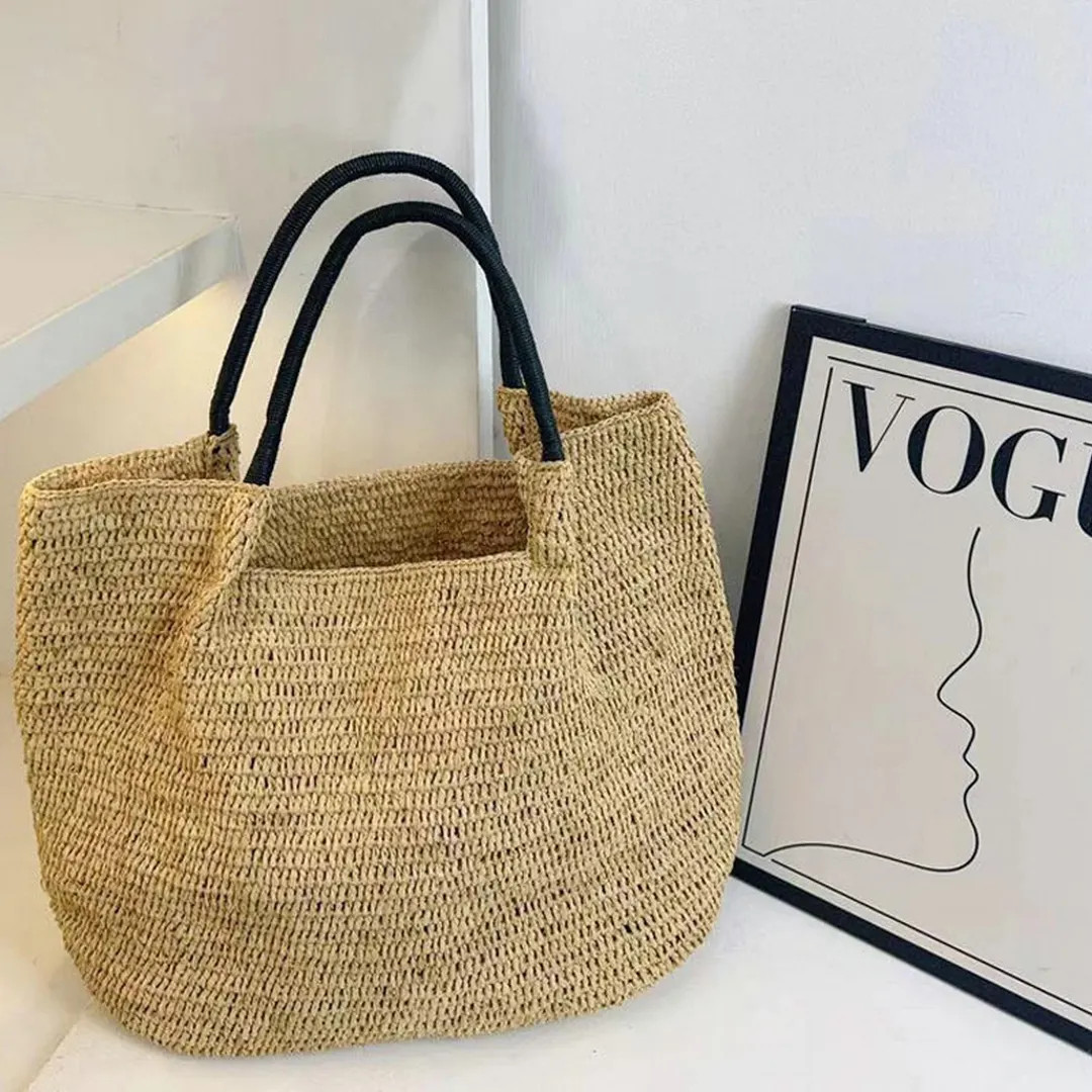 Raffia Tote Bag, Large Woven Shoulder Bag, Handwoven Straw Bag, Summer Beach Bag - Etsy UK | Etsy (US)