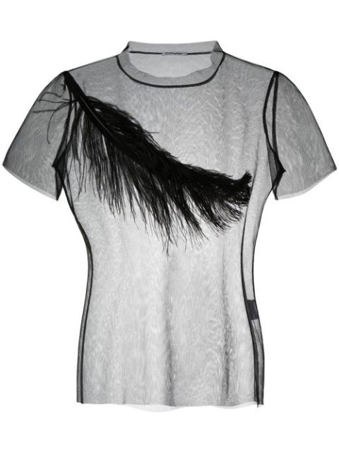 feather-applique sheer T-shirt | Farfetch Global
