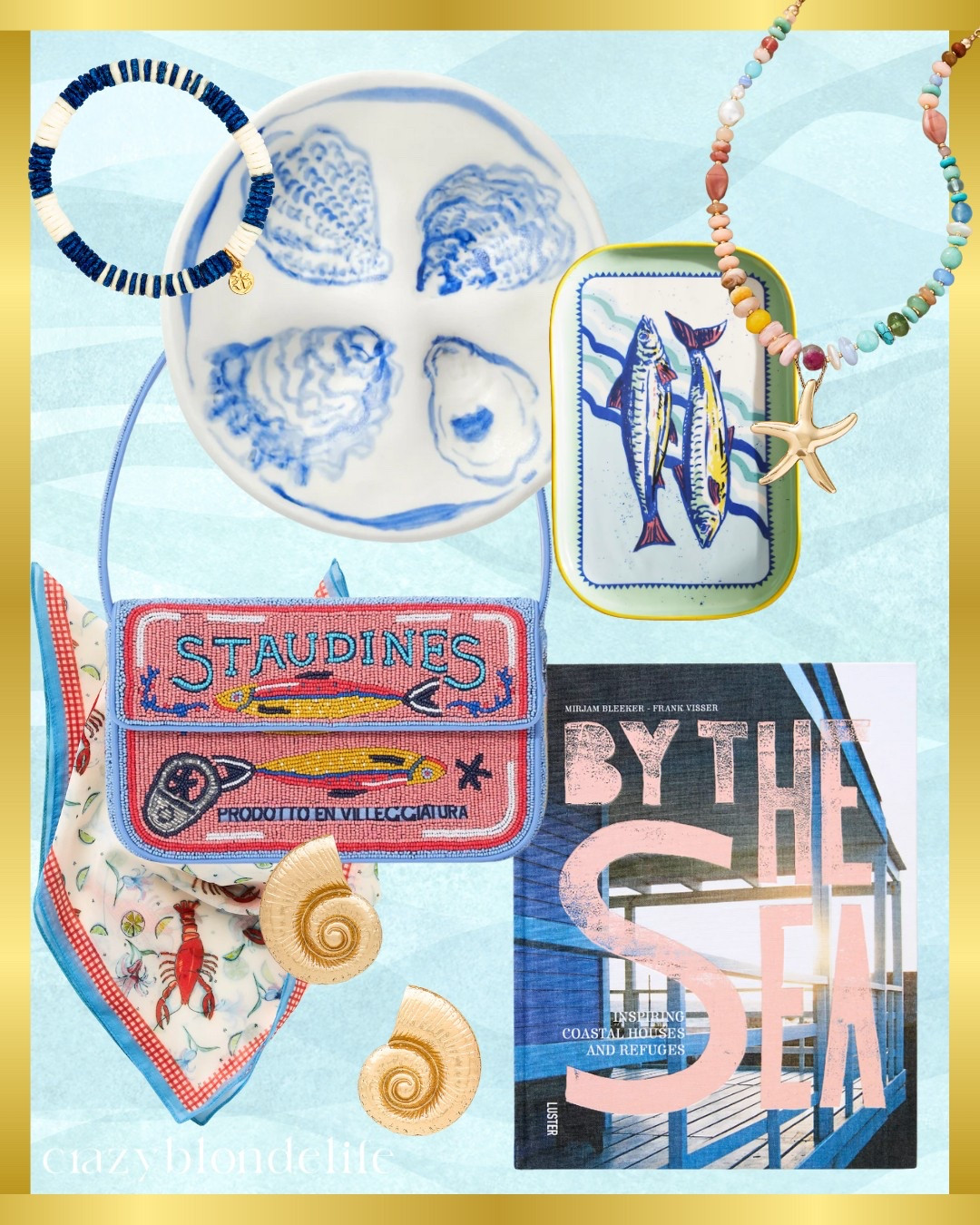 Coastal Style Home Decor - bring a little coastal style into your home and wardrobe with these great items!  Beaded Bracelet, Oyster Dish, Sardine Decorative Plate, Beaded Coastal Handbag, By The Sea Book, Shell Earrings, Lobster Scarf
 

#LTKHome #LTKFindsUnder100 #LTKSummerEdit