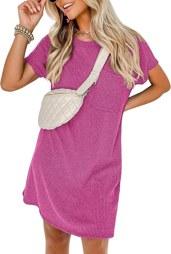 ANRABESS Womens Casual Summer Ribbed Knit Tunic Tshirt Mini Dresses 2026 Trendy Crewneck Short Sl... | Amazon (US)