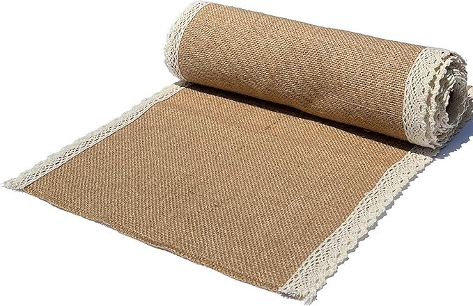 Artsy Crafts 13x108 inches Natural Burlap Table Runner with Crochet Lace, Rustic Table Mats Burla... | Amazon (US)