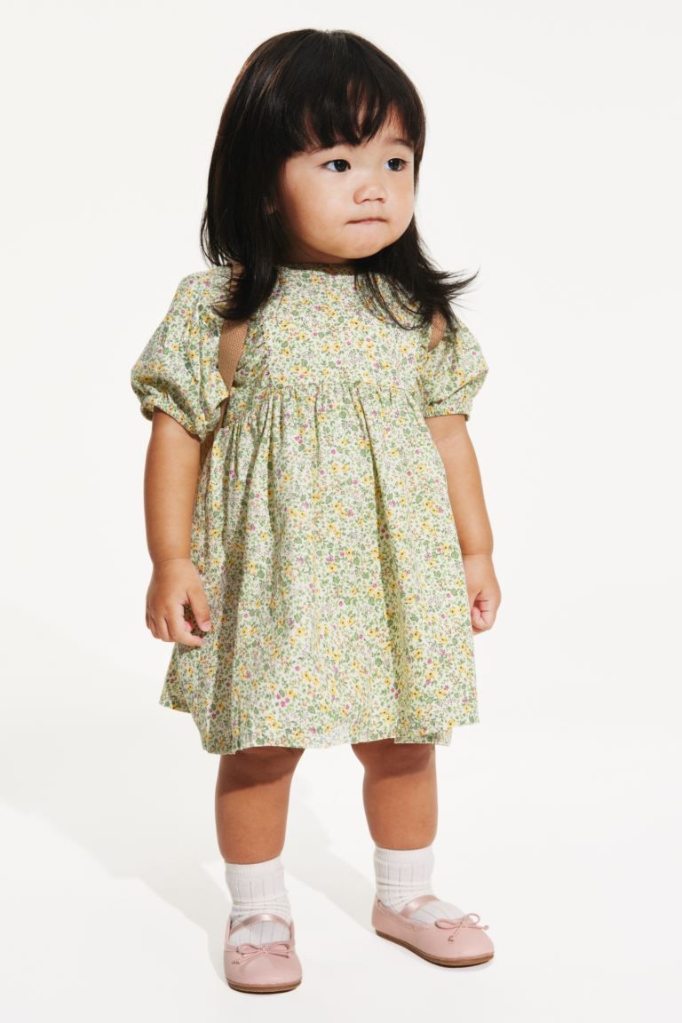 Puff-sleeved patterned dress - White/Floral - Kids | H&M GB | H&M (UK, MY, IN, SG, PH, TW, HK)