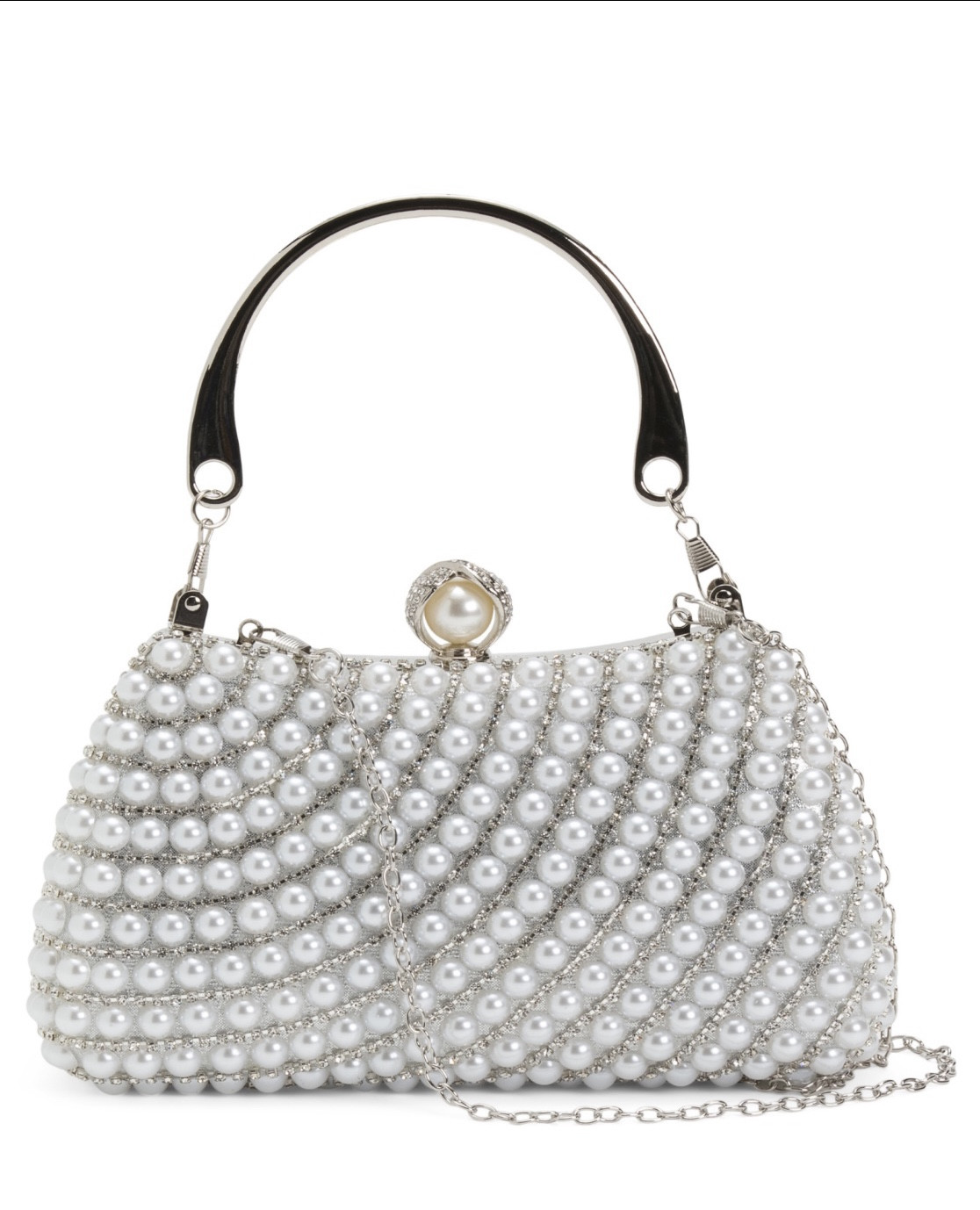 NATASHA
Crystal Stones And Pearl Clutch - silver 

Convertible style, detachable chain shoulder strap, faux jewel details, silver tone hardware, detachable top carry handle, faux pearl embellished front, metallic finish back
9in W × 5in H
Clasp closure
Acrylic/ non leather
Imported




NYE bag, date night, black tie event, birthday party, wedding 


#LTKGiftGuide #LTKSaleAlert #LTKWedding