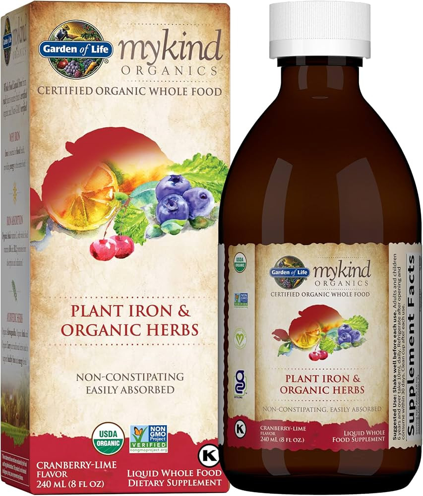 mykind Organics Organic Plant-Sourced Iron + Herbs (Cranberry-Lime Liquid) 8oz Liquid | Amazon (US)