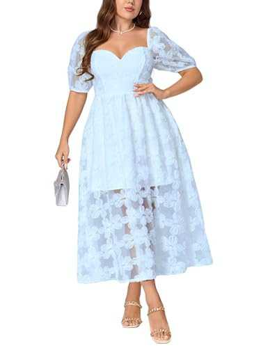 EYWOL Plus Size Princess Dress: Bridal Shower Dresses for Guest - Midi Dress - Light Blue Floral Dresses for Women - Plus Size Baby Blue Sundress | Amazon (US)