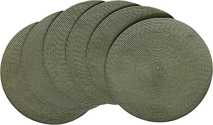 Placemat, Round Woven Placemat for Indoor and Outdoor, 15", Set of 6, Olive | Amazon (US)