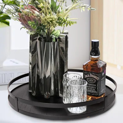 11.75In Decorative Tray-Round Serving Tray With Metal Handle-Black Decorative Tray For Home Decor,Black | Wayfair North America