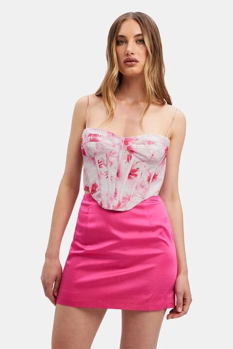 Lena Satin Mini Skirt in Hot Pink | Bardot (US)
