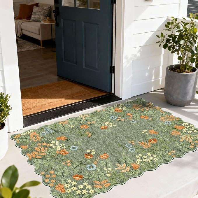 Floral Outdoor Rug - 28" x 43" Front Door Mat Indoor Outside Entrance Non-Slip Washable Outdoor M... | Amazon (US)