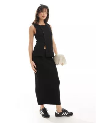 ASOS DESIGN knitted asymmetric button front waistcoat with split & midaxi skirt | ASOS (Global)