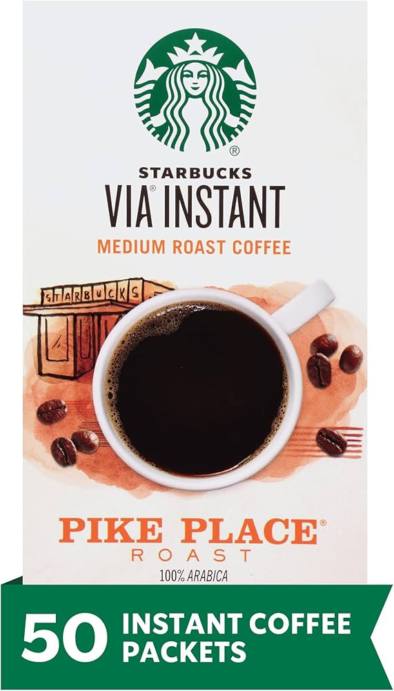 Starbucks VIA Instant Coffee, Medium Roast Coffee, Pike Place Roast, 100% Arabica, 1 box (50 pack... | Amazon (US)
