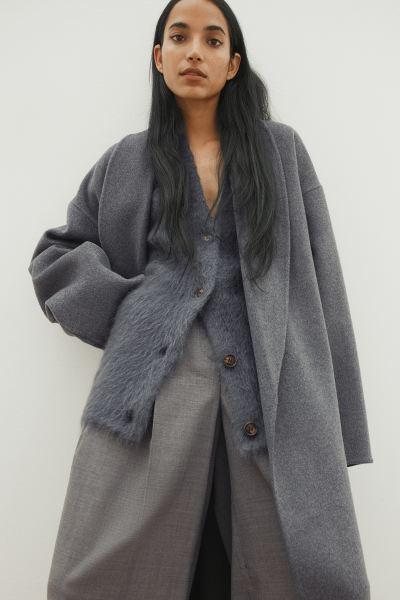 Mantel aus gefilzter Wolle - Dunkelgrau - Ladies | H&M AT | H&M (DE, AT, CH, NL, FI)