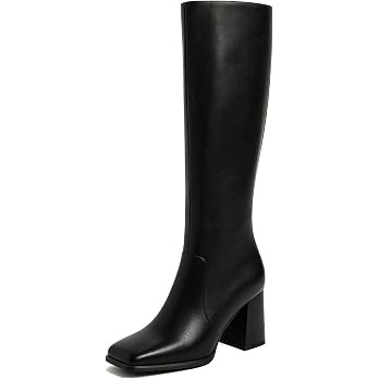 Knee High Boots Women Square Toe Chunky Heel Fashion Tall Boots | Amazon (US)
