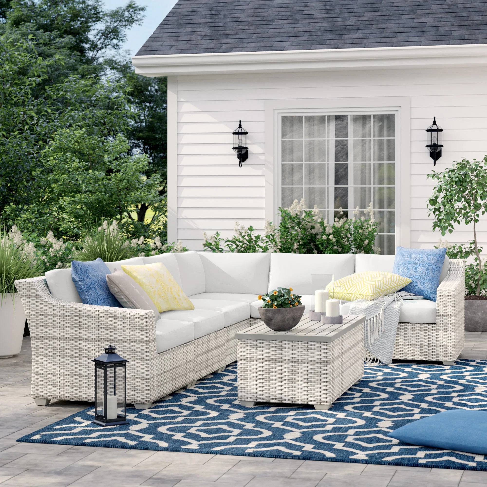 Falmouth 7 Piece Rattan Sectional Seating Group with Cushions | Wayfair North America