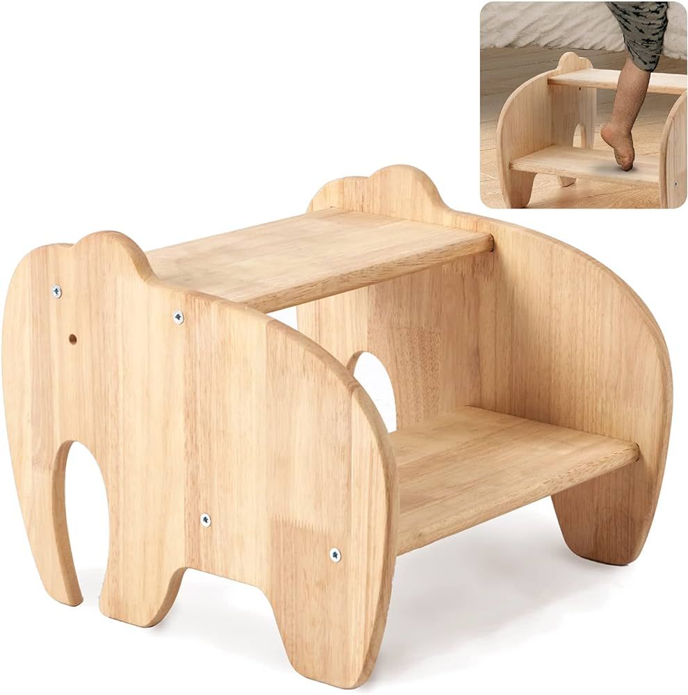 DyPinYise Wooden Step Stool for Kids, Toddler Step Stool of Elephant Shape Two Step Children's St... | Amazon (US)