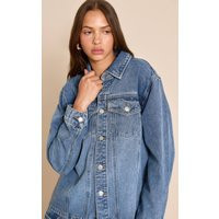 Dark Blue Oversized Denim Shirt | PrettyLittleThing UK