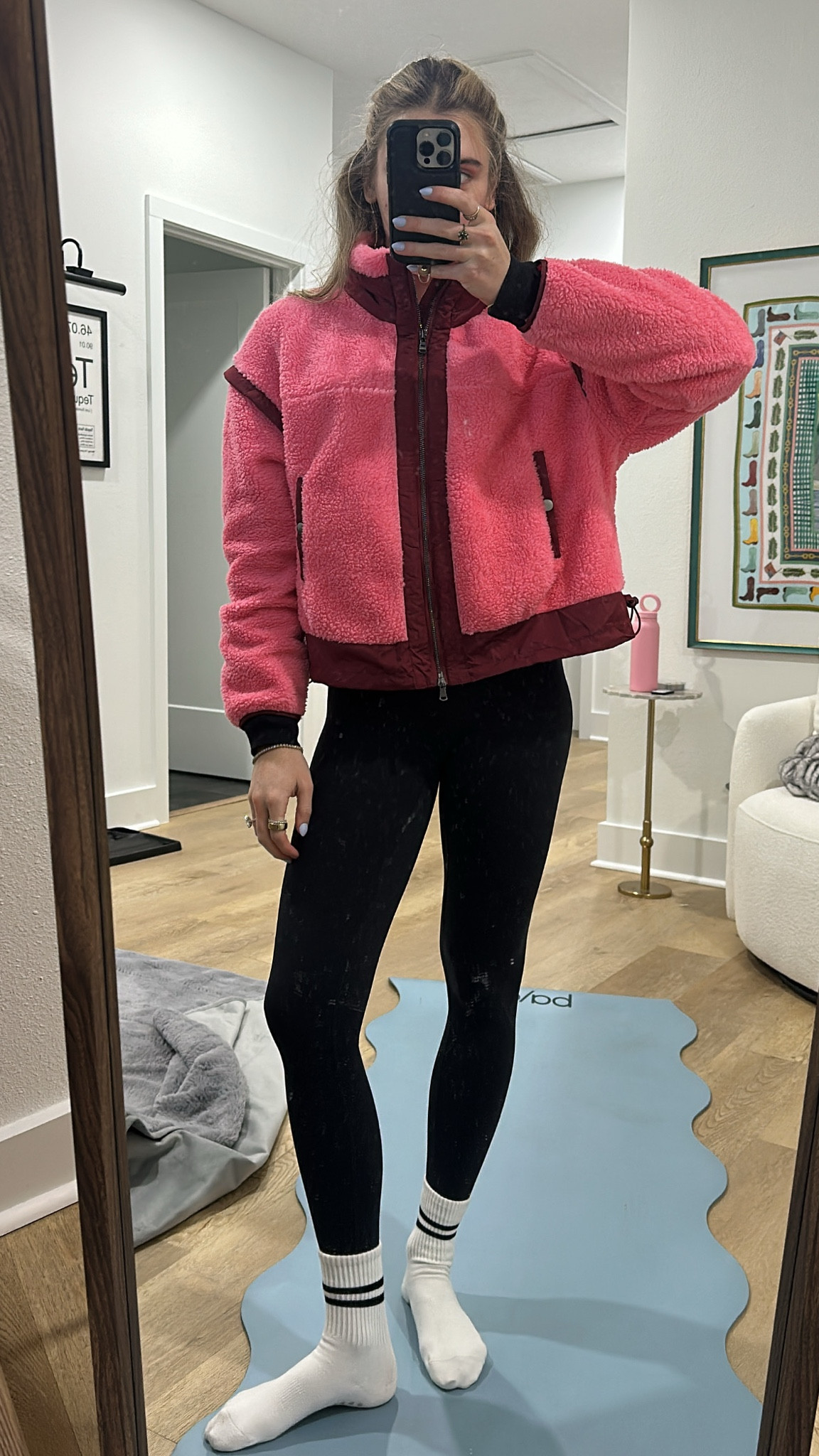 Amazon size small Tankaneo Womens Cropped Zip Up Fleece Jacket Stand Collar Fuzzy Sherpa Coat Winter Color Block Teddy Outerwear. My workout set is from Rhoback. I’m wearing the Rhoback vista crop top size XS and the vista black high rise leggings size XS. Rhoback: Link with code attached is https://bit.ly/43IgPot My coupon code: SV-F4B39E0JGH8Y

My workout and workout gear for my daily workout. I take pilates classes from @lexfish on Instagram she has a whole online platform and membership! Most of my pilates gear and tools are from Bala. Bala use code SLOANE15. 
#workoutgear #workoutwear #pilates #ootd #outfit #athleticwear #athleticoutfit #bikershorts #sportsbra #pilatesoutfit #athleisure #bala #pilatesworkout #pilateslovers #pilatestiktok #balabangles


#LTKActive #LTKootd #LTKfitnessgoals