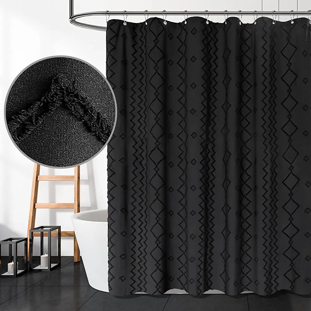 NixiYa Shower Curtain Black Boho Woven Fabric Shower Curtain Modern Tufted Chevron Geometry Strip... | Amazon (US)