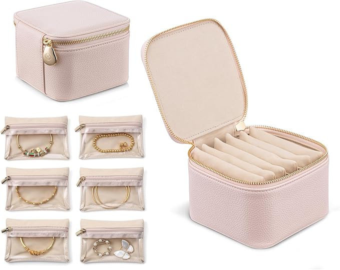 Vlando Travel Jewelry Box Organizer - 6 Small Velvet Zipped Pouches Pockets for Jewelries Necklac... | Amazon (US)